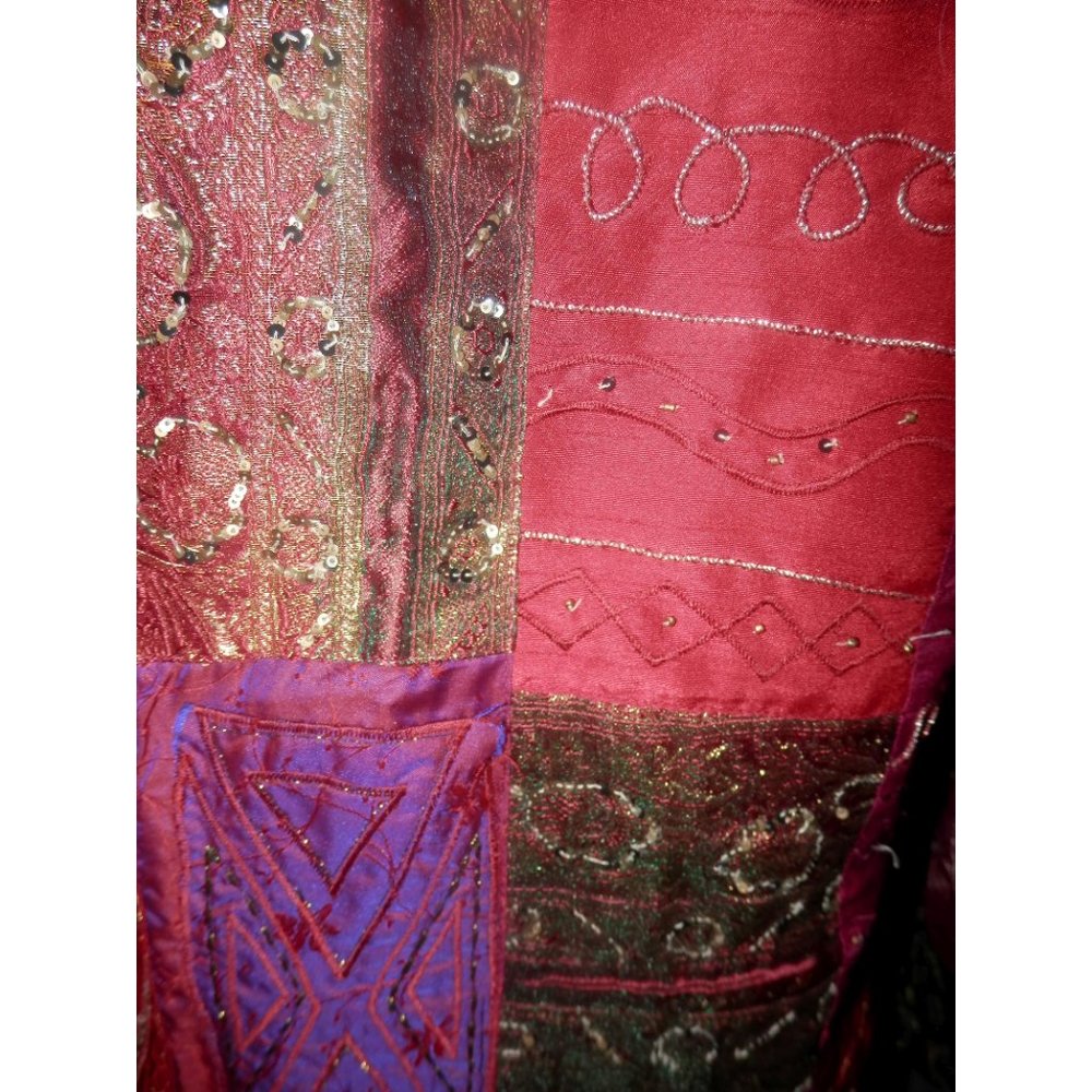 CHICO'S Jacket 1 Medium Red Gold Metallic Shimmer - Picture 4 of 5